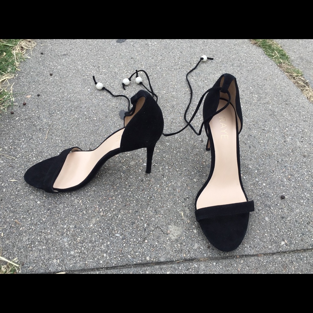 Raye Black suede strap up heels